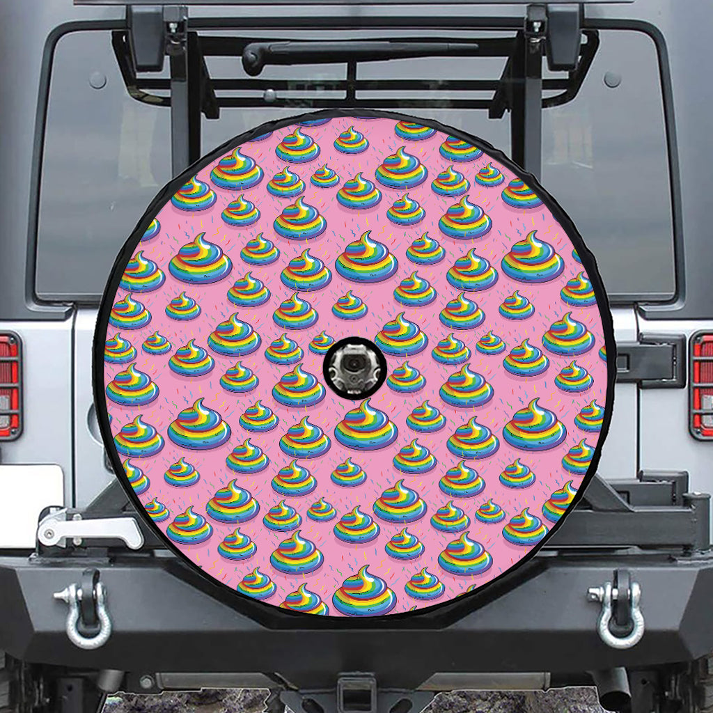 Rainbow Poop Pattern Print Tire Cover With Camera Hole