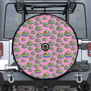 Rainbow Poop Pattern Print Tire Cover With Camera Hole