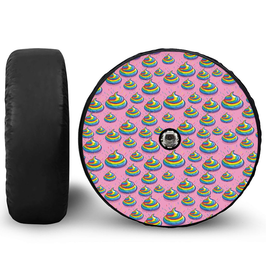 Rainbow Poop Pattern Print Tire Cover With Camera Hole