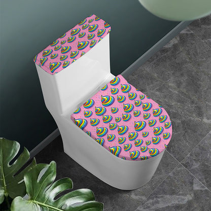 Rainbow Poop Pattern Print Toilet Lid And Tank Cover Set
