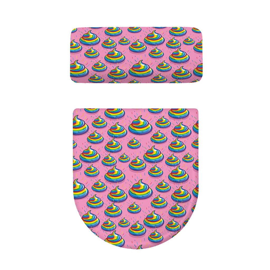 Rainbow Poop Pattern Print Toilet Lid And Tank Cover Set
