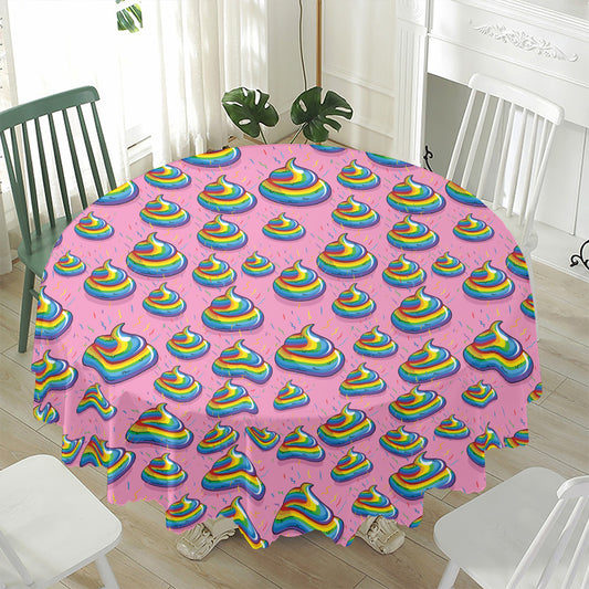 Rainbow Poop Pattern Print Waterproof Round Tablecloth