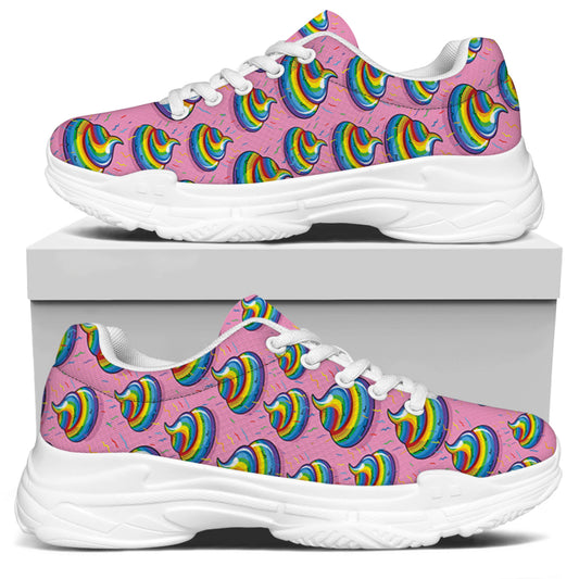 Rainbow Poop Pattern Print White Chunky Shoes