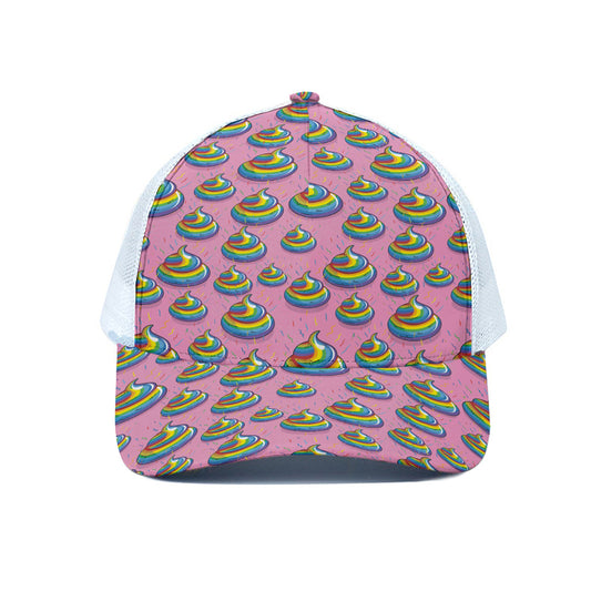 Rainbow Poop Pattern Print White Mesh Trucker Cap
