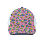 Rainbow Poop Pattern Print White Mesh Trucker Cap