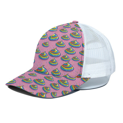 Rainbow Poop Pattern Print White Mesh Trucker Cap