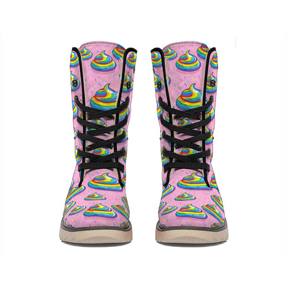 Rainbow Poop Pattern Print Winter Boots