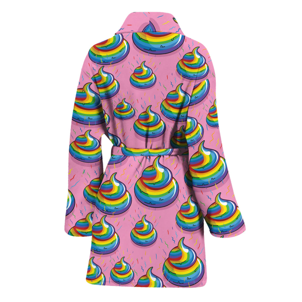 Rainbow Poop Pattern Print Women's Bathrobe