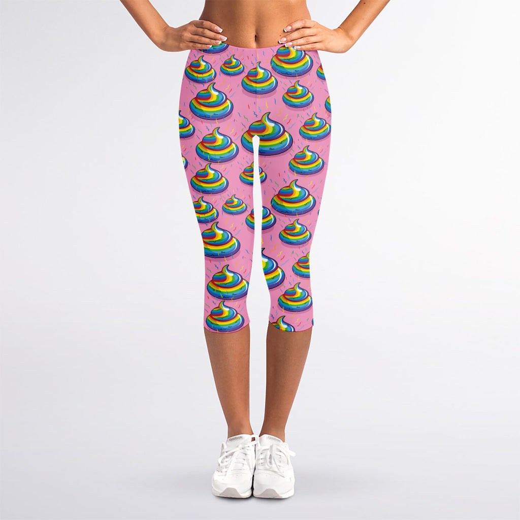 Rainbow Poop Pattern Print Women's Capri Leggings