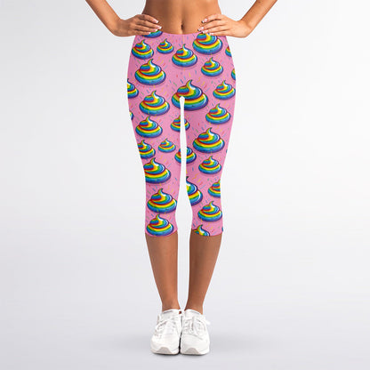 Rainbow Poop Pattern Print Women's Capri Leggings