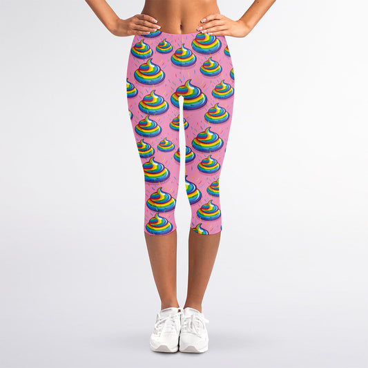 Rainbow Poop Pattern Print Women's Capri Leggings
