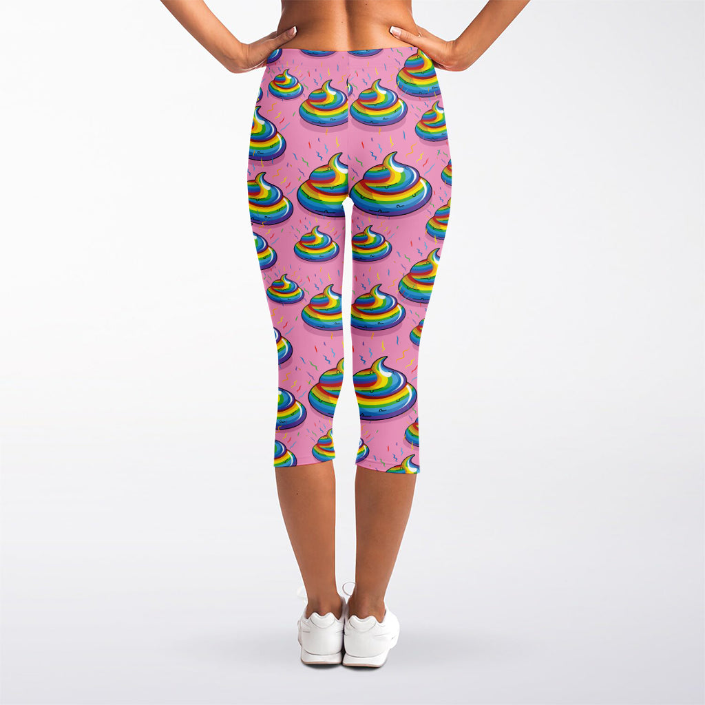 Rainbow Poop Pattern Print Women's Capri Leggings