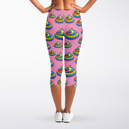 Rainbow Poop Pattern Print Women's Capri Leggings