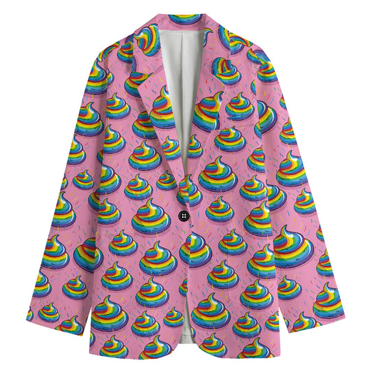 Rainbow Poop Pattern Print Women's Cotton Blazer
