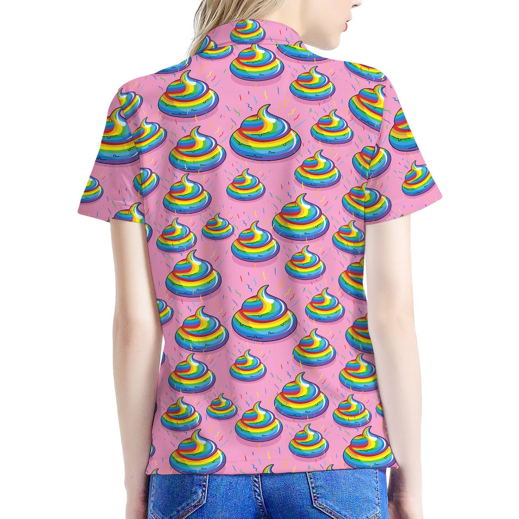 Rainbow Poop Pattern Print Women's Polo Shirt