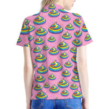 Rainbow Poop Pattern Print Women's Polo Shirt