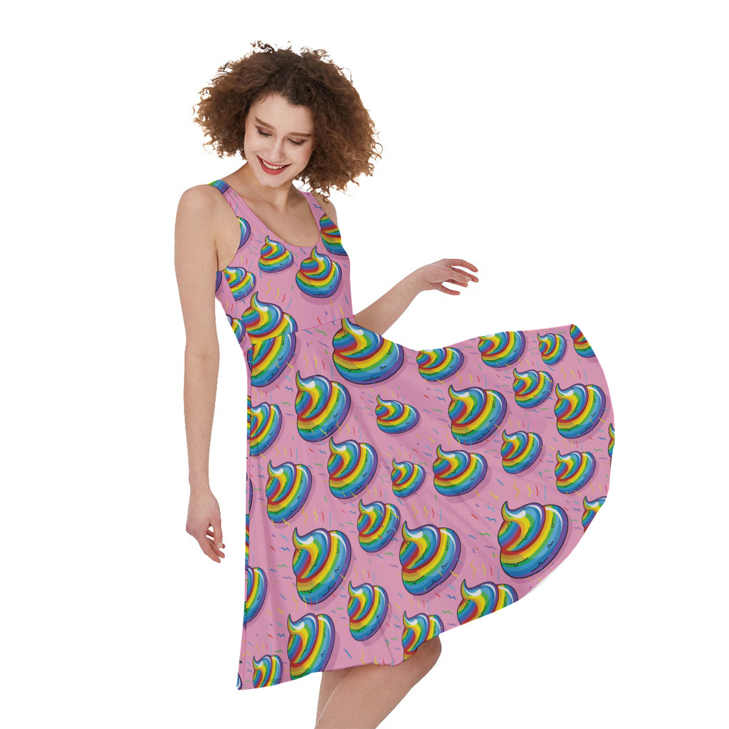 Rainbow Poop Pattern Print Women's Sleeveless Dress