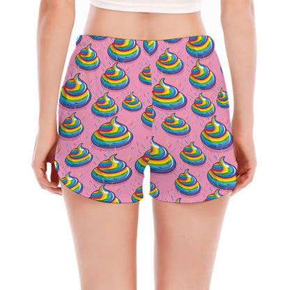 Rainbow Poop Pattern Print Women's Split Running Shorts