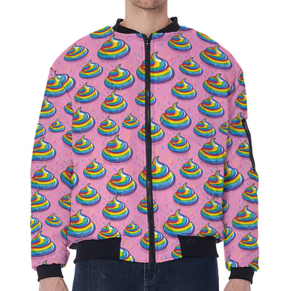Rainbow Poop Pattern Print Zip Sleeve Bomber Jacket