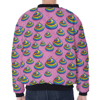 Rainbow Poop Pattern Print Zip Sleeve Bomber Jacket