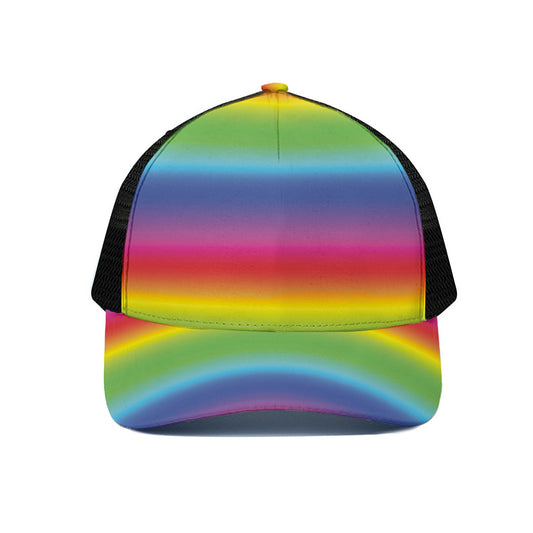 Rainbow Print Black Mesh Trucker Cap