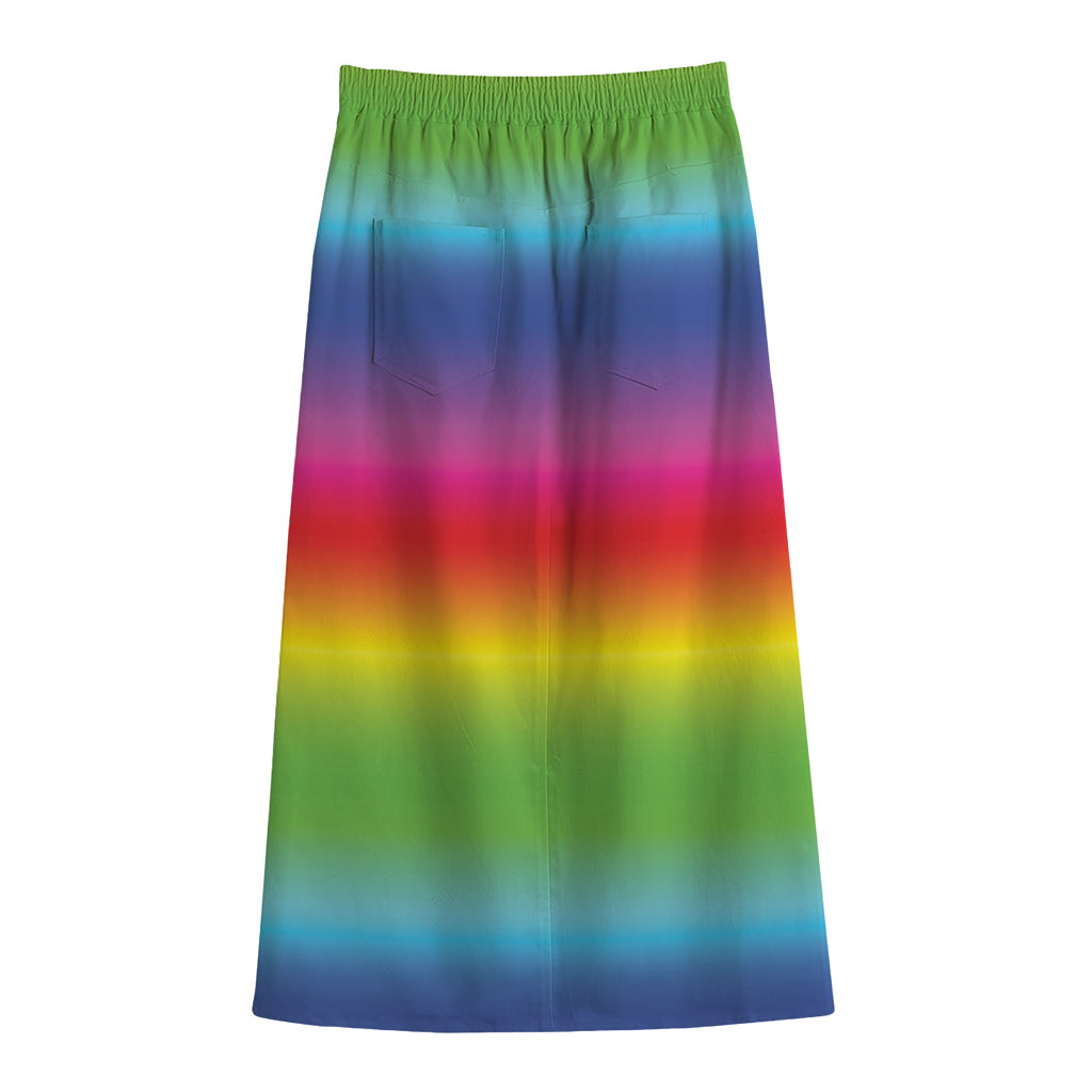 Rainbow Print Cotton Front Slit Maxi Skirt