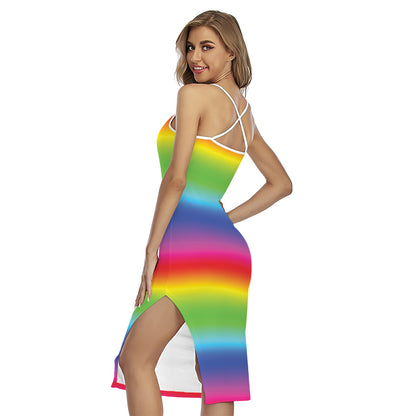 Rainbow Print Cross Back Cami Dress