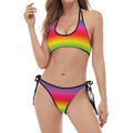 Rainbow Print Halter Scoop Tie Side Bikini