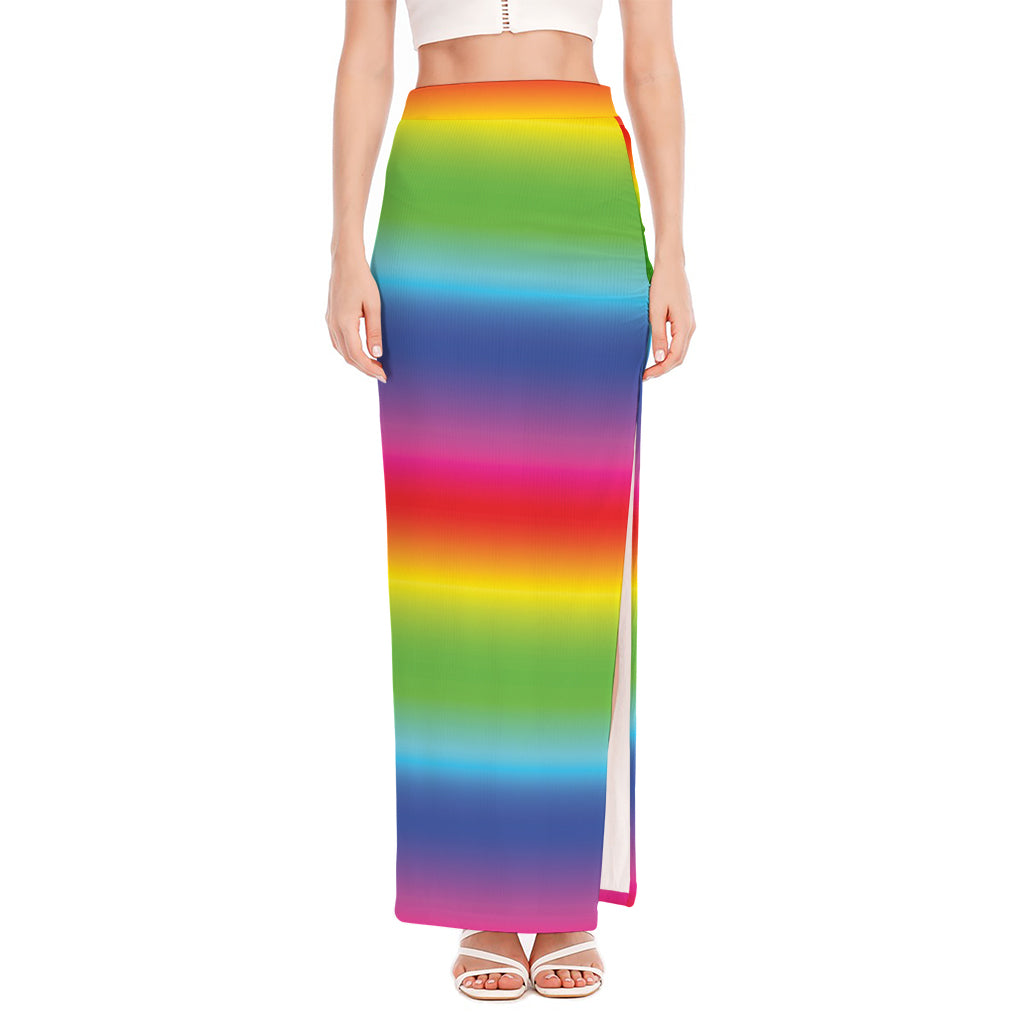 Rainbow Print High Slit Maxi Skirt