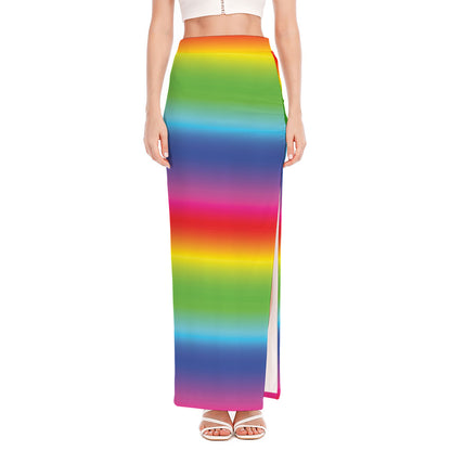 Rainbow Print High Slit Maxi Skirt
