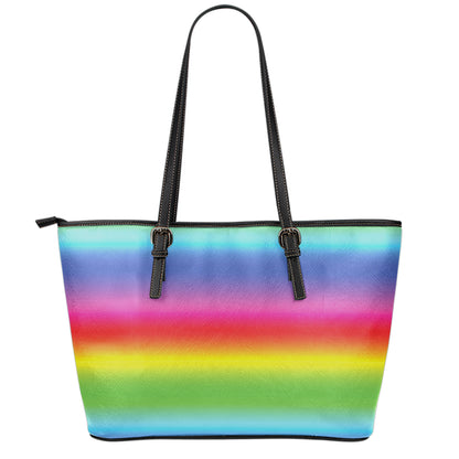 Rainbow Print Leather Tote Bag