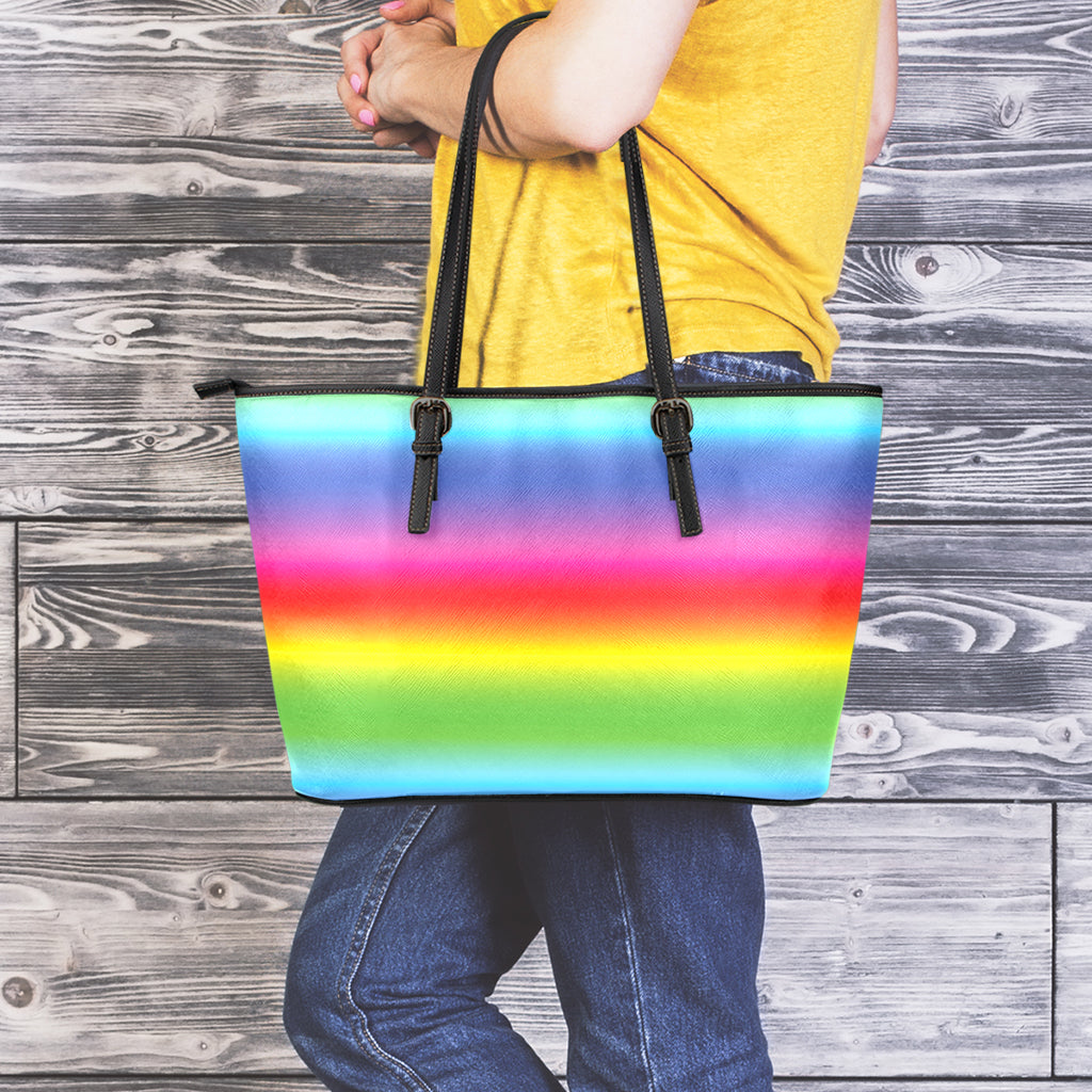 Rainbow Print Leather Tote Bag