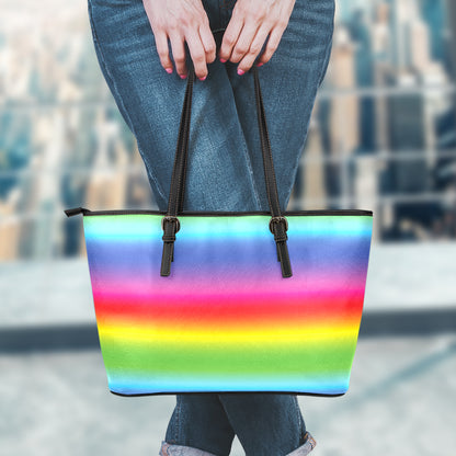 Rainbow Print Leather Tote Bag