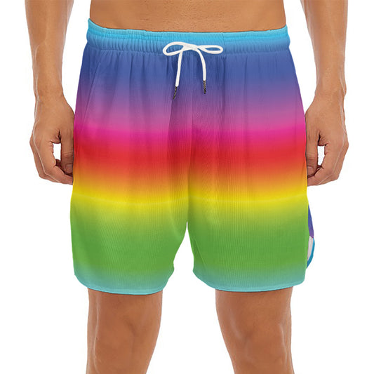 Rainbow Print Men's Split Running Shorts
