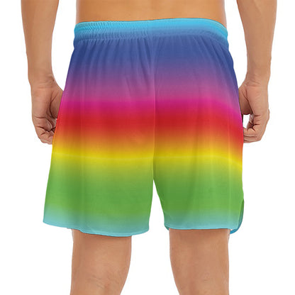 Rainbow Print Men's Split Running Shorts