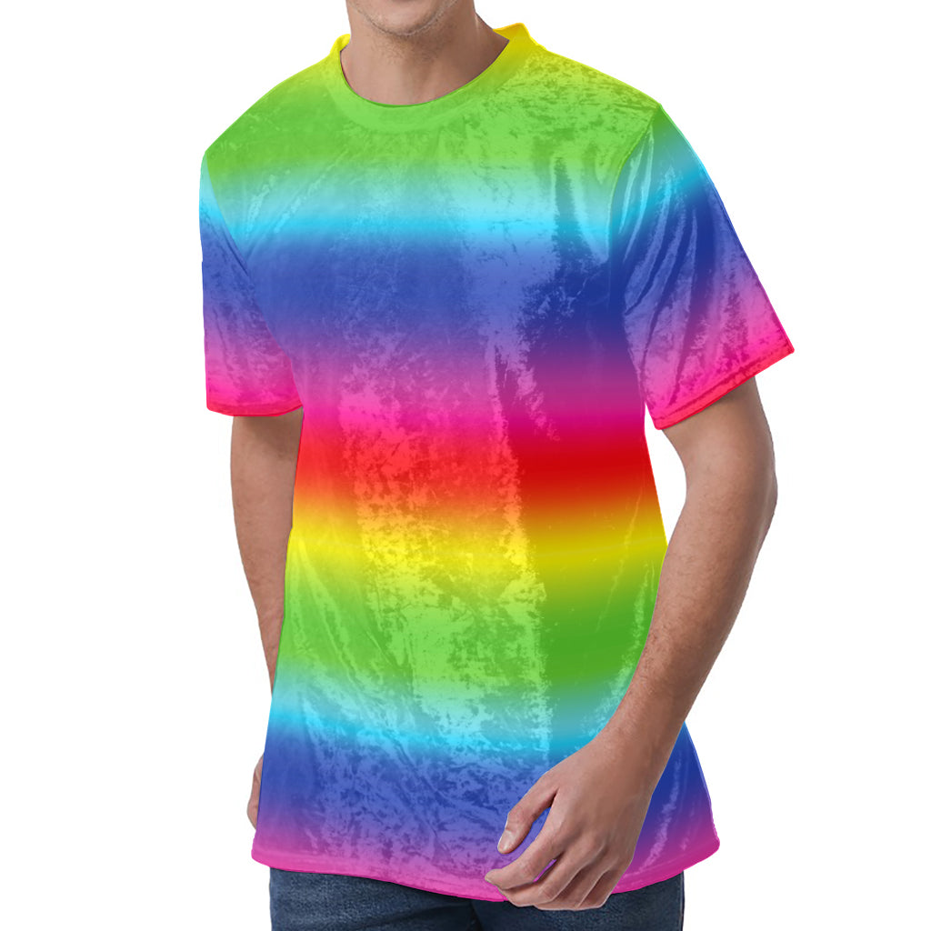 Rainbow Print Men's Velvet T-Shirt