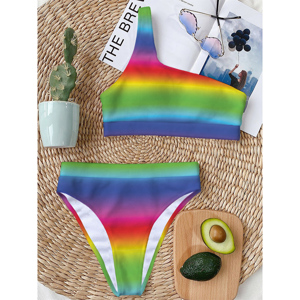 Rainbow Print One Shoulder Bikini Top