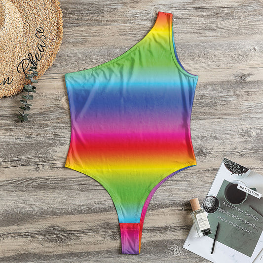 Rainbow Print One Shoulder Bodysuit