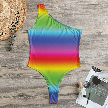 Rainbow Print One Shoulder Bodysuit