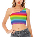 Rainbow Print One Shoulder Crop Top