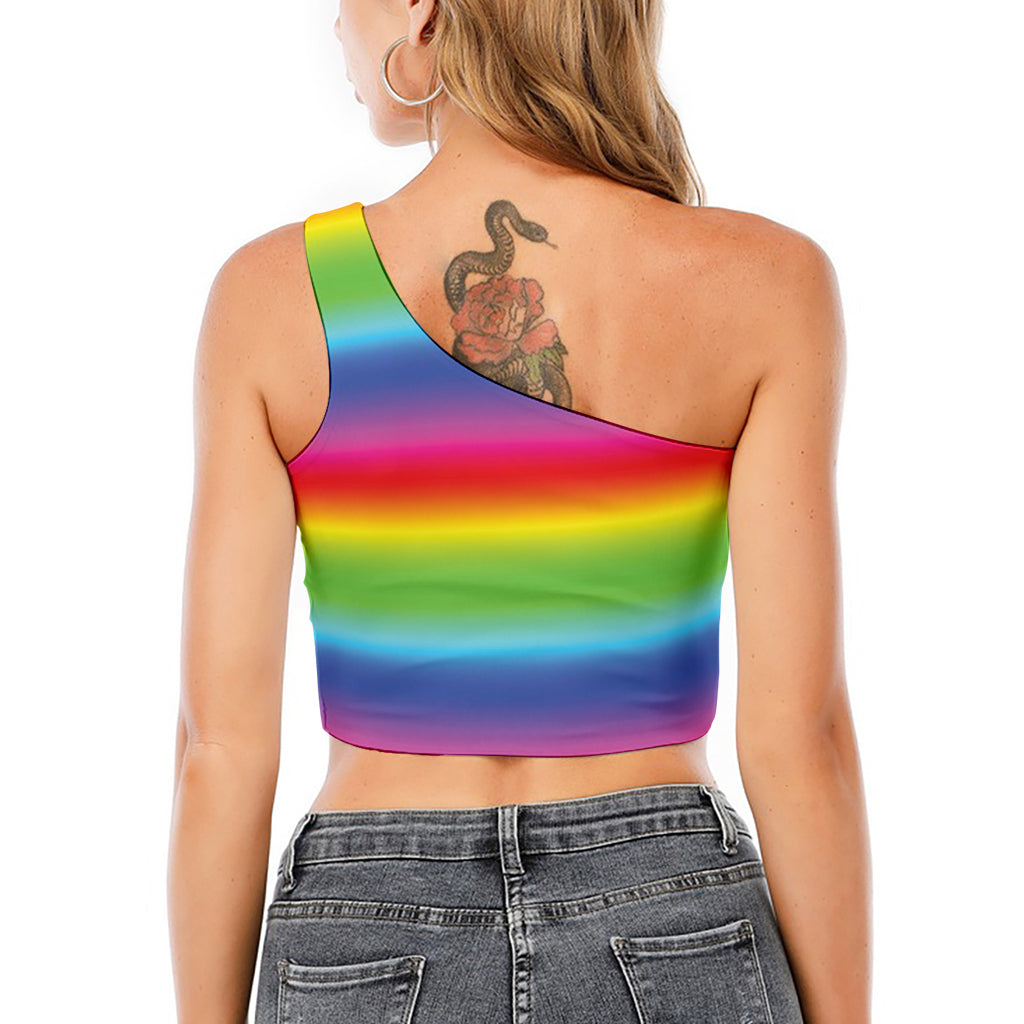 Rainbow Print One Shoulder Crop Top