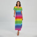 Rainbow Print Short Sleeve Maxi Dress
