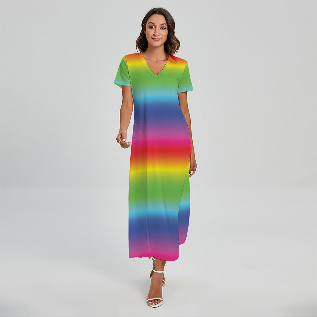 Rainbow Print Short Sleeve Maxi Dress