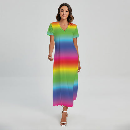 Rainbow Print Short Sleeve Maxi Dress