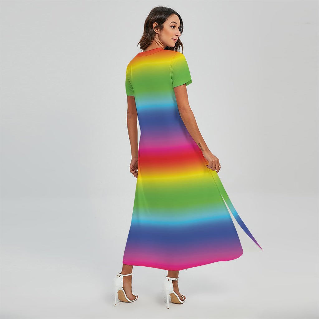 Rainbow Print Short Sleeve Maxi Dress