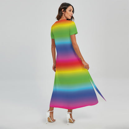 Rainbow Print Short Sleeve Maxi Dress