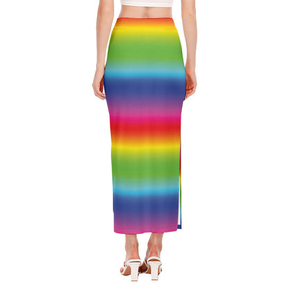 Rainbow Print Side Slit Maxi Skirt