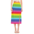 Rainbow Print Side Slit Midi Skirt
