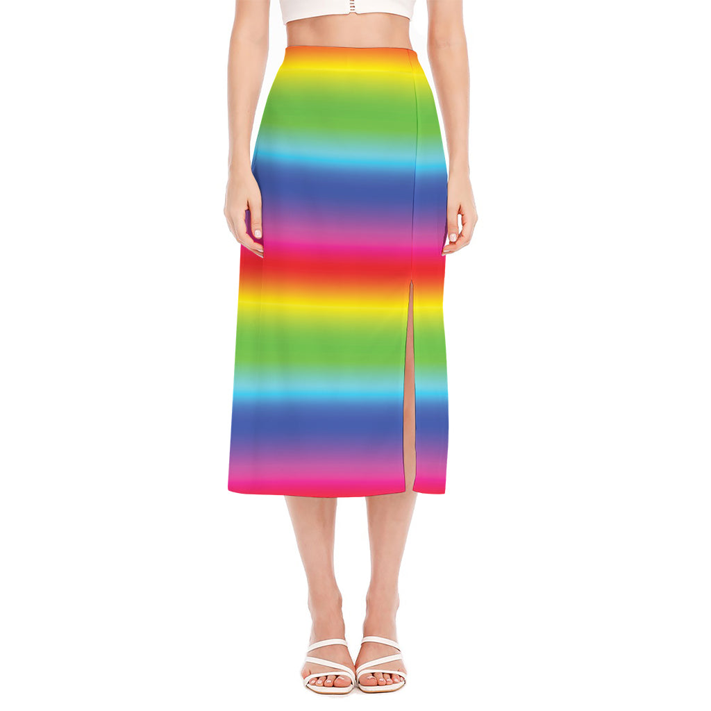 Rainbow Print Side Slit Midi Skirt