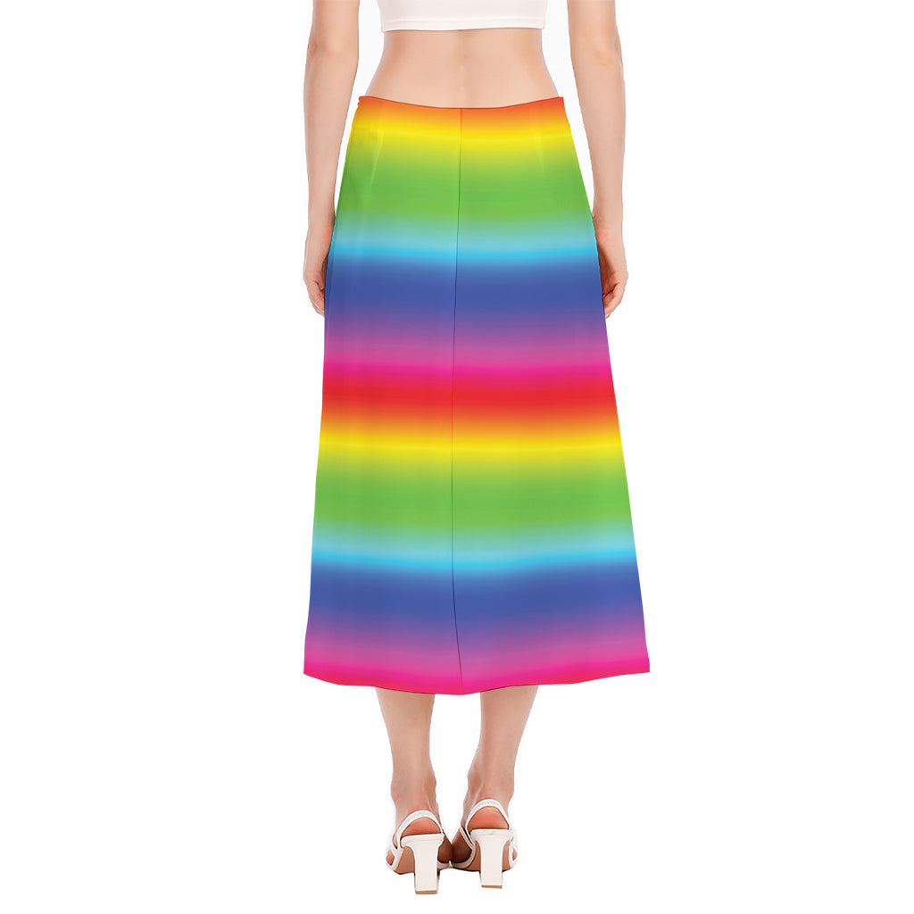 Rainbow Print Side Slit Midi Skirt